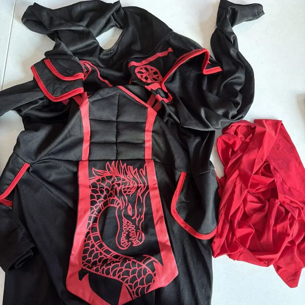 Ninja red dragon jumpsuit Halloween Costume youth XL 12 14 no weapons 7 peices
